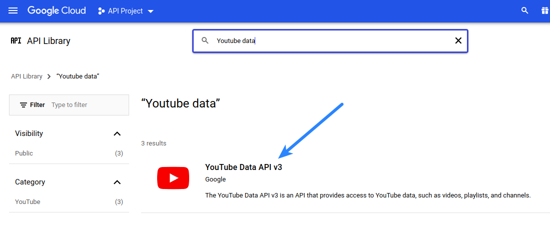 Click Youtube Data API V3