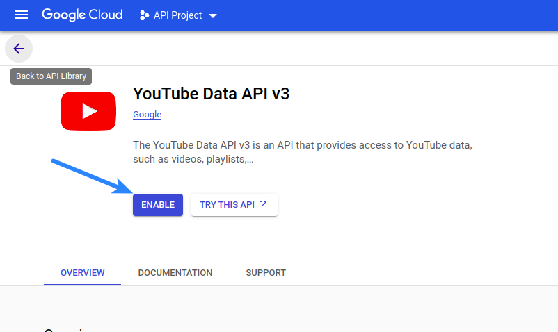 Enable Youtube Data API V3