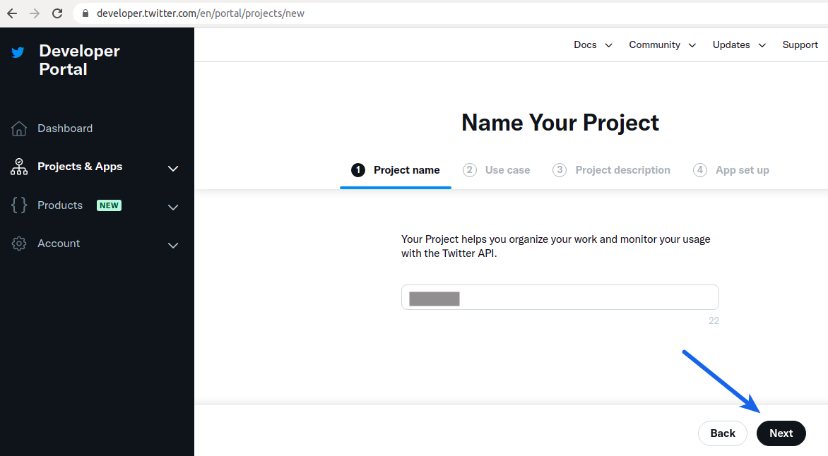 Twitter API Key Name your Project