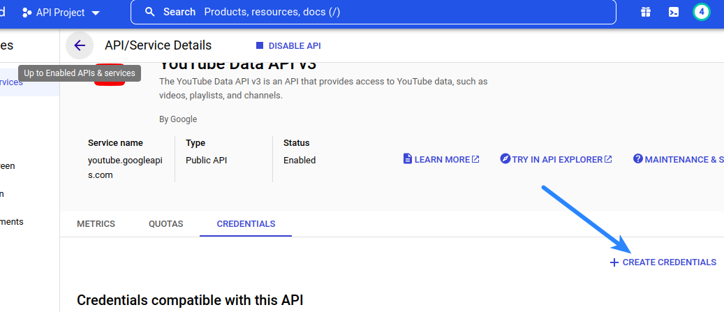 Youtube Data API V3 Create Credentials