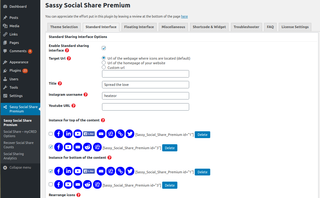 Sassy Social Share Premium - Standard Interface
