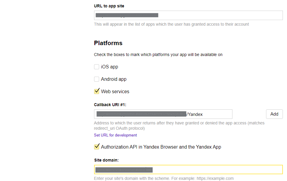 Yandex Client ID - Callback URI